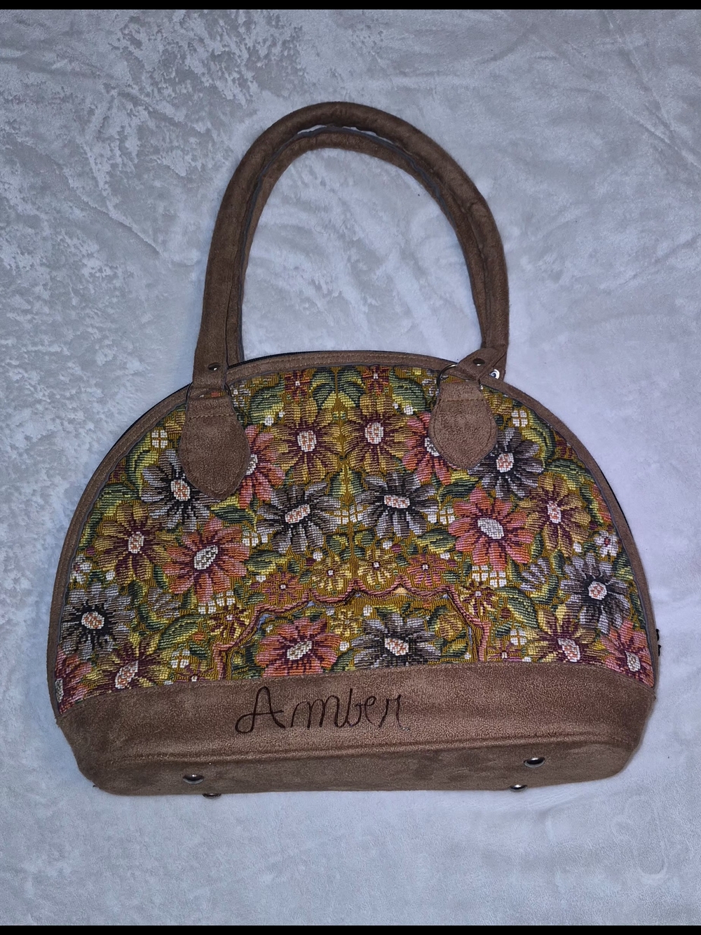 Floral Tapestry Dome Satchel Handbag in Brown